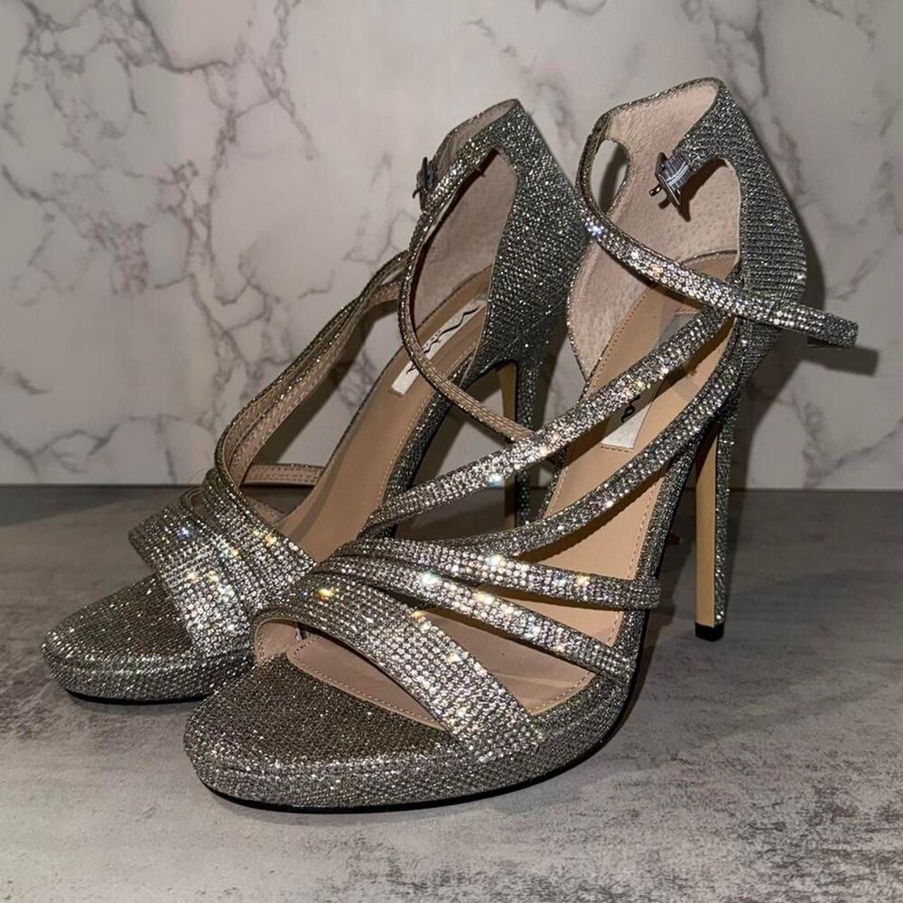 Nina Freyja sparkle strappy evening shoe Size 10 Adjustable Ankle Strap